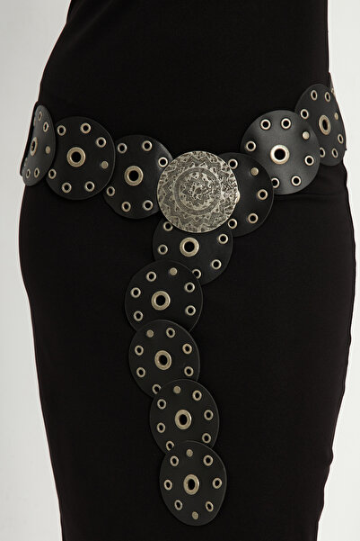 NEW JOURNAL Жіночий чорний ремінь з кільцями BE703