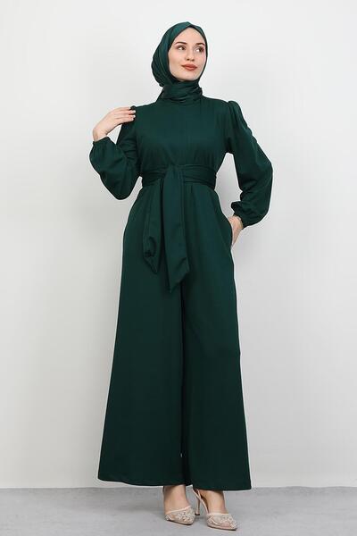 GİYZAMİLA Belted Hijab Jumpsuit Emerald