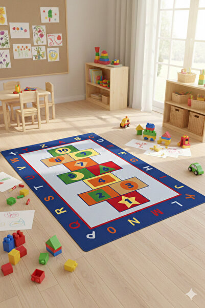 Laylay Toys Seksek Halı Oyun Halısı 100x150 Cm Anaokulu Kreş Çocuk Halı Kayma...