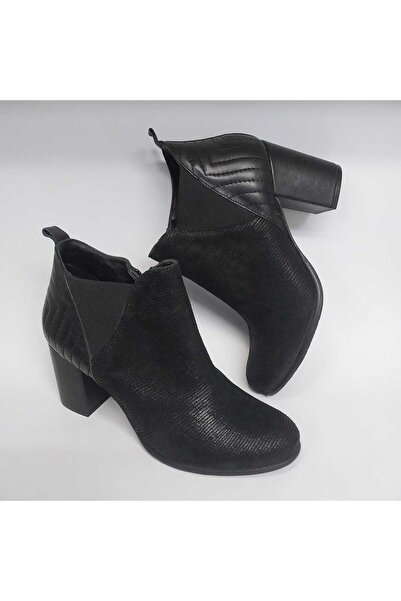 Mira Deri حذاء نسائي من الجلد الطبيعي - جلد الغزال الأسود بكعب سميك 8 سم من يونا