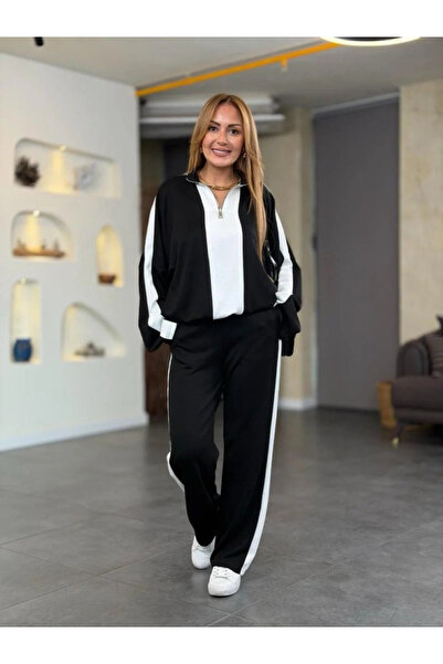 Modayakamoz Yeni Sezon Kadın Uzun Kollu Yakadan Fermuarlı Viskon İki İplik Bl...