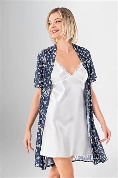 Aria's Closet Arias Closet Stylish Patterned Satin 2-Piece Short Robe Set