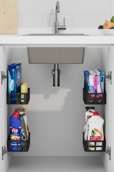 Evalins Omia 4'lü Yapışkanlı Organizer Seti, Dolap ve Banyo Düzenleyici, Duş ...