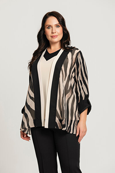 MİYORO Patterned Chiffon Jacket Plus Size Women's Suit