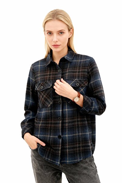 Rays 3126A Double Pocket Plaid Shirt Navy
