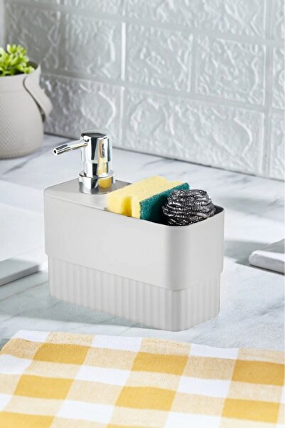 Evalins Sünger Hazneli 2 Bölmeli Mutfak Sıvı Sabunluk, Pratik Sabunluk, Deter...