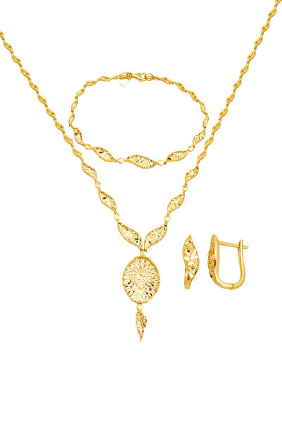 Bilezikci Işıltı Çiçeği Altın Takı Seti 14 Ayar