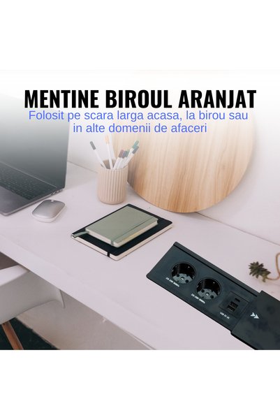 ATOMKIT Priză de blat, birou, bucătărie, mobilier, 2 prize Shucko, 2 porturi USB și 1 port C