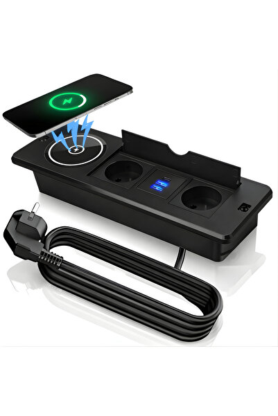 ATOMKIT Countertop Socket, QI Wireless Charging, European Standard Sockets, 2...