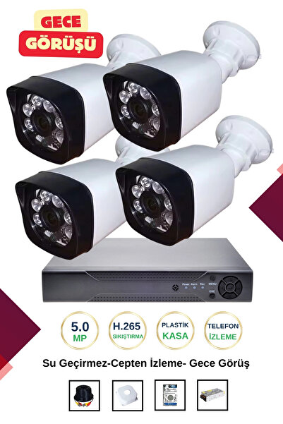 OEM İrtech-4 Kameralı Güvenlik Kamera Seti Gece Görüşlü-Su Geçirmez-Tak Çalış...