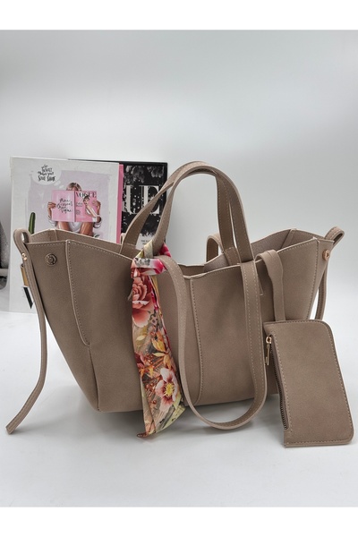 nura Suede Beige Women's Polen Hand and Shoulder Bag