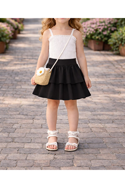 CARABO MODA Girl's High-Waisted Two-Layer Flared Skirt