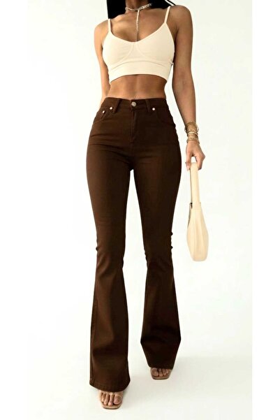 NWC Women's Brown Flared Jeans High Waist Jeans Flare Jean