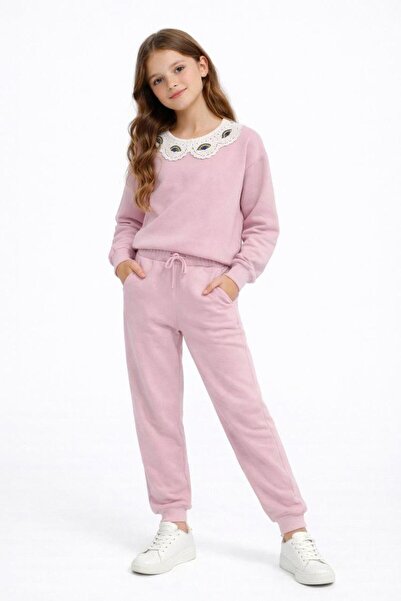 ALYAKİDS Girl's Top and Bottom Set Lace Peter Pan collar