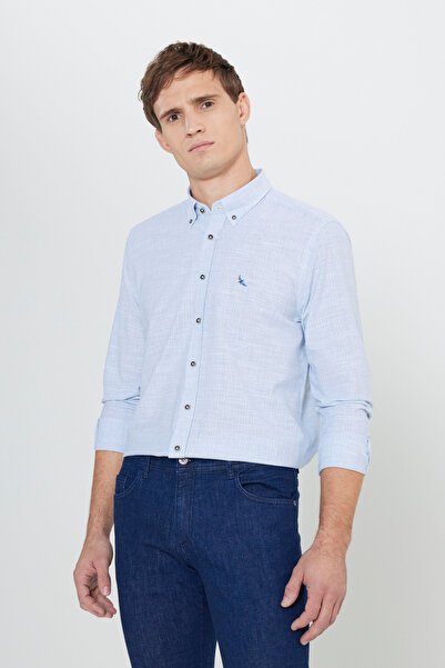 ALTINYILDIZ CLASSICS Blue Slim Fit Slim Fit Button down Collar Striped Flared...