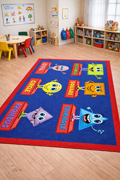 Laylay Toys Geometrik Şekiller Halı (İngilizce) 140x190 Cm Anaokulu Kreş Çocu...