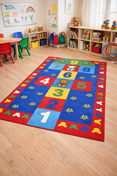 Laylay Toys Seksek Oyun Halı 100x150 Cm Anaokulu Çocuk Kreş Oyun Halısı Kayma...