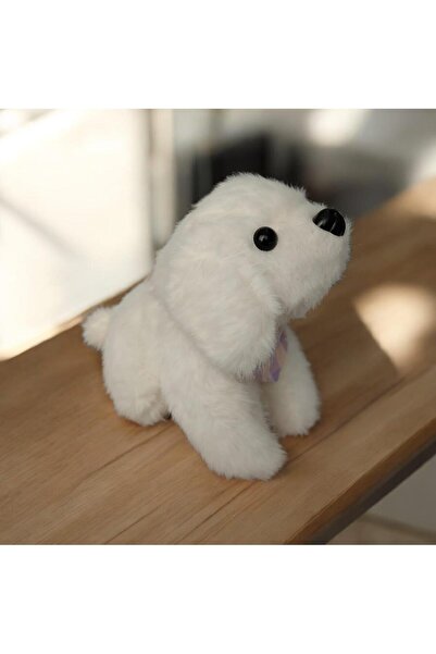 Glipet Fularlı Köpek Peluş Köpek Oyuncağı 14x12x8 Cm Beyaz