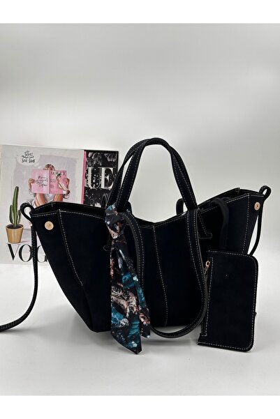 nura Suede Black Women's Polen Hand and Shoulder Bag