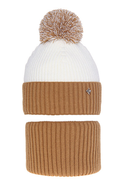 OEM Winter set for girls: Kolumbina hat and circular scarf, Camel color, 52-54