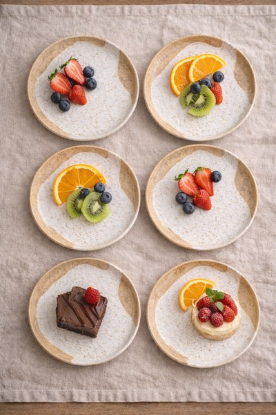 Evila 6 Kişilik 6 Parça Porselen Pasta Tabağı Takımı – 19cm Doğal Dokulu, Tat...