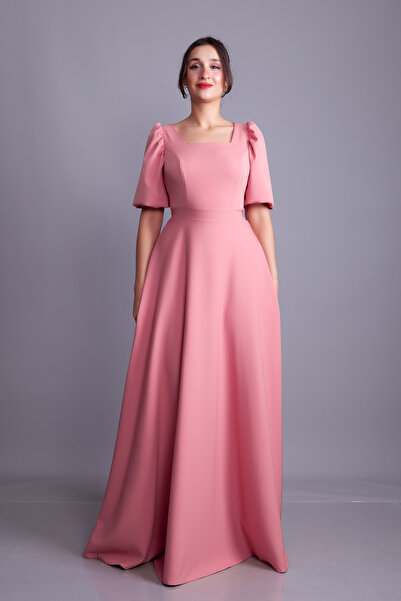 NO48 Dried Rose Balloon Sleeve Square Neck Maxi Dress