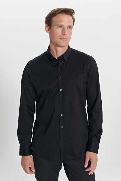 ALTINYILDIZ CLASSICS Black Slim Fit Slim Fit Button down Collar Shirt