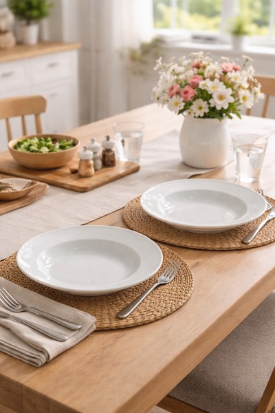 Evila 2’li Porselen Makarna Tabağı Seti – Geniş Çukur Makarna Tabağı