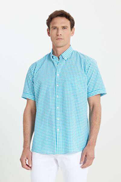 ALTINYILDIZ CLASSICS White - Blue Short Sleeve Shirt 4A2023200118