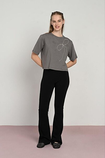 LOCO LOCO Girl's Single Jersey T-Shirt with Bow Embroidery