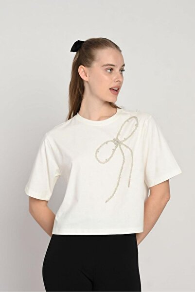 LOCO LOCO Girl's Single Jersey T-Shirt with Bow Embroidery