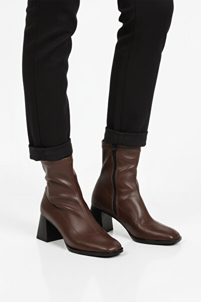 AYAKMOD Brown Fleece Zippered Stretch Women's Heeled Boots 2615 Z