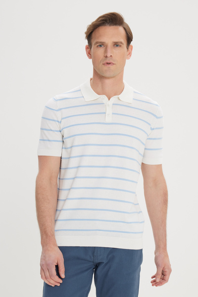 AC&Co / Altınyıldız Classics Ecru-Blue Standard Regular Fit 100% Cotton Strip...