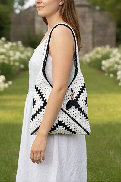 Uretti - Emine 9106 9122 Hand Knitted Beaded Detailed Bag / 36 cm - 34 cm