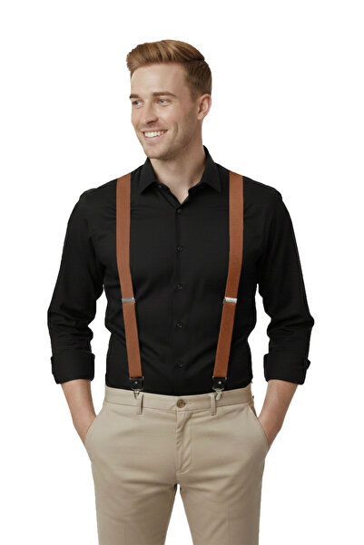 DeepSEA Unisex Tan Leather Stretchable Elastic Adjustable Metal Clip Trouser ...