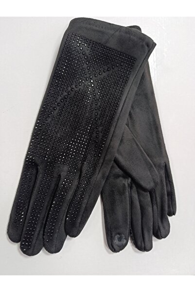 Suyutti قفازات من جلد الغزال مطرزة بالحجر تعمل باللمس