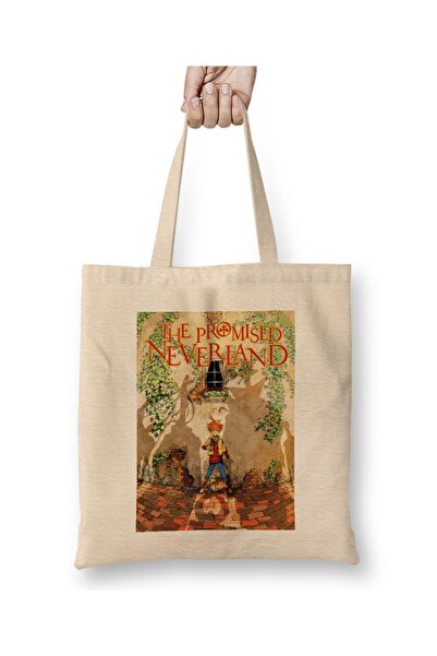 Toyaso The Promised Neverland White Cloth Bag Long Handle Shopping Bag Beach Bag