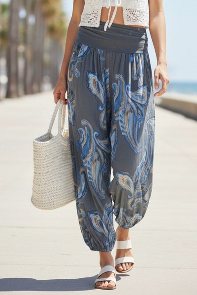 Chiccy Italian Anthracite Shawl Patterned Thin High Waist Elastic Leg Casual ...