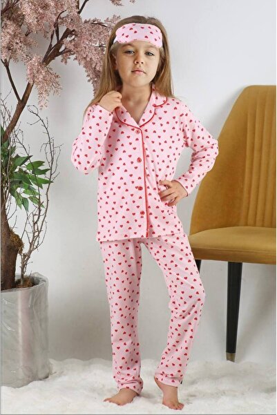 Dimoi Kids Girls' Cotton Pink Heart Patterned Shirt Collar Sleep Band Buttone...
