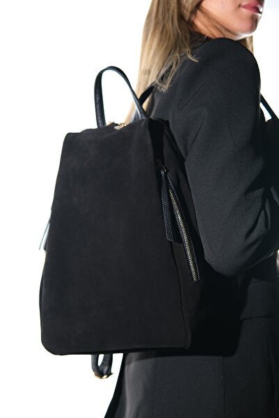 LuviShoes Josh Black Suede Genuine Leather Women's Backpack