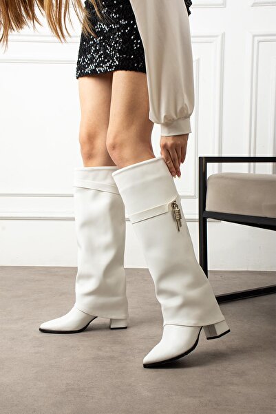 ShoeTek Larve Women's Boots Gusseted Belt Buckle White Leather