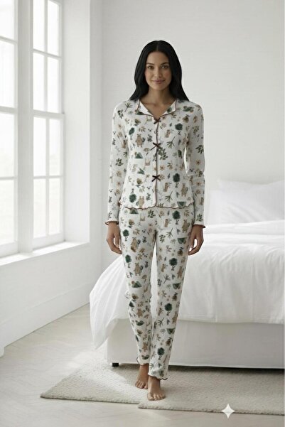 PEMBİŞ HOMEWEAR Women's Pajama Set Long Sleeve-Long Bottom Corded Fabric -Sez...