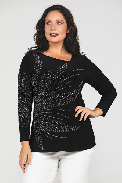 MİYORO Plus Size Women's Blouse with Asymmetric Collar and Stone Detail