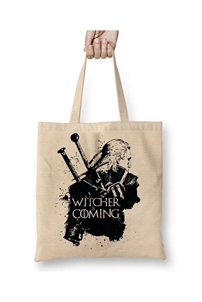 Toyaso The Witcher Is Coming White Tote Bag Long Handle Shopping Bag Beach Bag