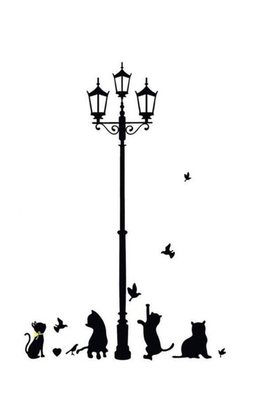 Diva Home Street Lamp and Cat Sticker 1mm Single-Sided Adhesive Black Felt