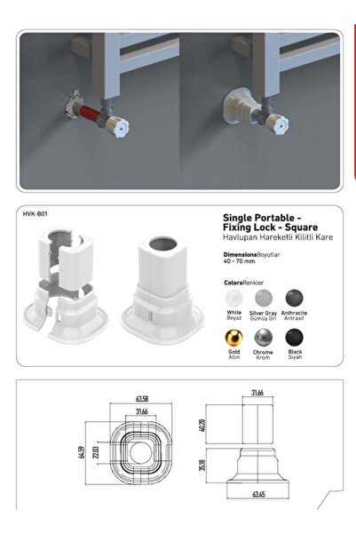 Bando HAVLUPAN BORU GİZLEME HAREKETLİ KARE TİP BEYAZ