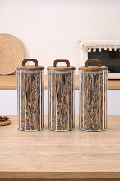 welcomein 3’lü Cam Kavanoz Seti 1550 ml | Ahşap Kapaklı, Şeffaf, Gıda Saklama...