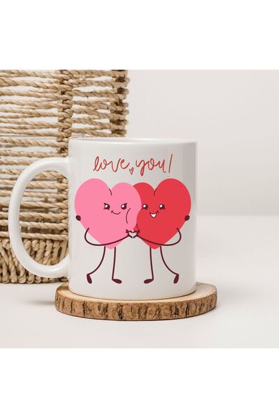 kubdekor زوج من الأكواب على شكل قلب مكتوب عليه 'أحبك'، مطبوع كوب هدية للحبيب
