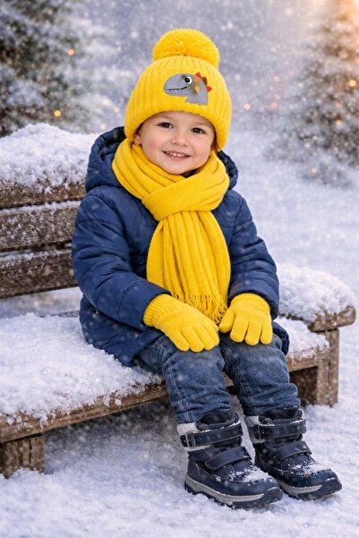Tk Spor 6-12 Years Old Boy's Scarf, Beanie, Gloves Set, Set of 3