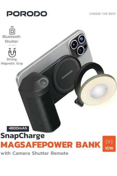 porodo 4800mAh SnapCharge MagSafe Power Bank with Detachable Ring Light, Came...